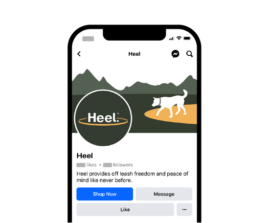 Graphic of mobile phone showing Heel's facebook account page